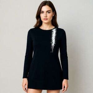 Vintage Sarah Pacini Black Womens One Size Knit Sweater Dress A-Line Long Sleeve